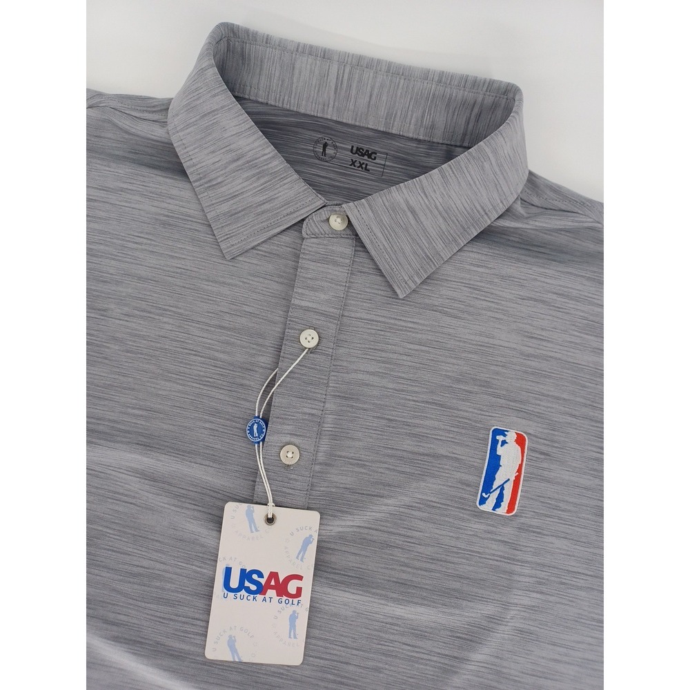 U Suck at Golf Polo Shirt Mens XXL Gray USAG Performance Stretch Beer NEW